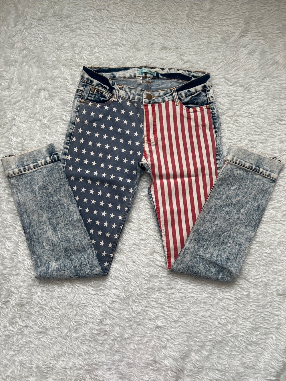 36 Point 5 Women's Skinny Jeans with American Flag Panels - Blue, Red, White
